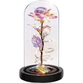 Glass Dome Rose LED Night Light - Gifts for Mother Preserved Fresh Flower Table Decorations