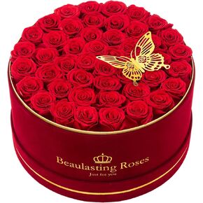 Beaulasting Roses 47-Piece Forever Flowers Roses in a Box Flowers for Delivery Prime Preserved Real Roses Gift for Wife Mothers Day Valentines Day (Red)