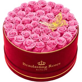 Beaulasting Roses 47-Piece Forever Flowers Roses in a Box Flowers for Delivery Prime Preserved Real Roses Gift for Wife Mothers Day Valentines Day (Red)