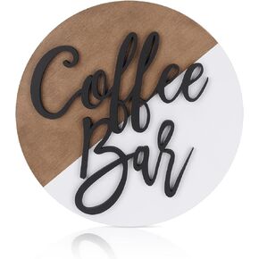 Wooden Coffee Bar Sign Round-Modern Farmhouse Coffee Bar Decor 3D Coffee Cutout Sign Hanging Wall Decor Tiered Tray Decor Coffee Lover Gift for Home Restaurants Outdoor Indoor Decoration (Rustic)