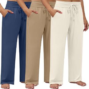 Neer 3 Pack Women's Plus Size Lounge Pants, Wide Leg Yoga Pants Baggy Drawstring Sweatpants with Pockets Casual Loose Jogger