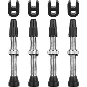4 Pcs Presta Valve Stem 40 mm Tubeless Valve Stem Tubeless Bike Valve Adapter with 4 Pcs French Stem Valve Core Removal Tool for Bicycle MTB Road Bike Tubeless Tires Repair