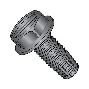 Small Parts 1008FSWB Steel Thread Cutting Screw, Black Oxide Finish, Hex Washer Head, Slotted Drive, Type F, #10-24 Thread Size, 1/2" Length (Pack of 100)