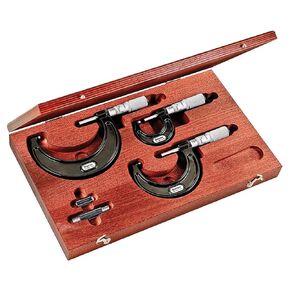 Starrett Outside Micrometer Set with One-Piece Friction Thimble, Satin Chrome Finish and Tapered Frame - Quick and Easy Adjustment, 0-3" Range, .0001" Graduations - ST436.1AXFLZ