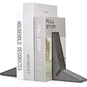 Ambipolar Cast Iron Bookends, Sharp Triangle Theme, Black Decorative Bookends for Home Decor, Office Desk, Bookshelves, Bookends for Heavy Books