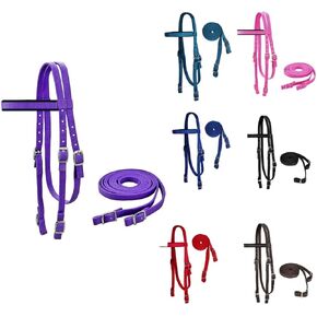 Tahoe Tack Plain Double Layer Nylon Padded Western Horse Headstall with Reins (Purple, Cob)