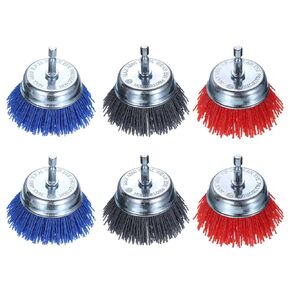 HARFINGTON 6pcs Nylon Filament Wire Wheel Cup Brush for Drill, Abrasive Brushes Set with 1/4" Hex Shank, 3", Used for Rust/Corrosion/Paint Removal, Scrub Surface, 80 Grit,100 Grit,240 Grit