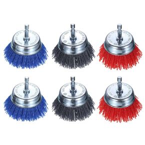 HARFINGTON 6pcs Nylon Filament Wire Wheel Cup Brush for Drill, Abrasive Brushes Set with 1/4" Hex Shank, 3", Used for Rust/Corrosion/Paint Removal and Scrub Surface, 80 Grit