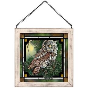 Wild Wings 5386497323 Screech Owl Stained Glass Art, 9-inch Square, 9 inches x 9 inches