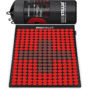 Energy Mat Premium King-Size Acupressure Massage Mat with 32mm Spikes, Pain Relief, Full-Body Relaxation, Improved Sleep, Portable Design with Carry Bag, Ideal for Back, Neck, and Shoulder Pain (Red/Black)
