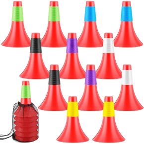 Tuanse 12 حزمة من المخاريط الرياضية لتدريب خفة الحركة مقاس 9 بوصة، مخاريط مرنة مع حقيبة حمل، مخاريط تدريب كرة السلة، مخاريط رياضية بلاستيكية لخفة الحركة للتدريبات الداخلية والخارجية (أحمر) in Kuwait