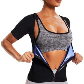 Sauna Suit Shirt for Women Sweat Jacket Hot Waist Trainer Zipper Short Sleeve Workout Vest Tank Top Body Shaper