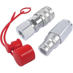 GELUOXI 3/8" Flat Face Hydraulic Quick Connect Coupler Coupling Set w/Dust Caps, 3/8" Body 3/8" NPT Thread