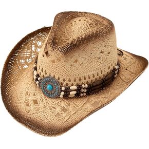 QWINEE Ombre Bead Decor Hollow Out Cowboy Hat Straw Cowboy Cowgirl Hats Summer Beach Sun Hat for Women Men