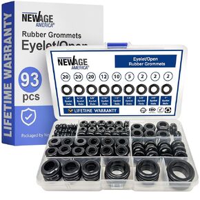 New Age America® 190pcs Rubber Grommet Plugs | Black | 1/4 Inch to 1 Inch | 9 Sizes | Eyelet Ring Gaskets | 1/4" - 1" Hollow Rubber Grommets | UV Protected, RoHS & REACH Compliant | w/Assortment Box