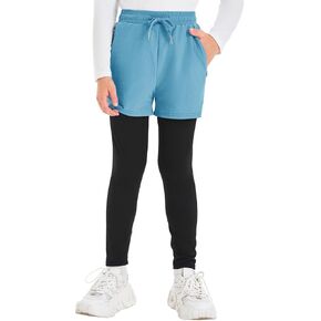 Haloumoning Boys Athletic 2 in 1 Shorts with Leggings Kids Workout Basketball Compression Pants with Zipper Pockets