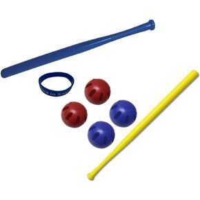 Wiffle® Ball Bat Bundle Limited Edition Official Yellow Bat, Official Blue Bat, Two Red and Two Blue Wiffle® Balls Bundle with Bonus Dare to Soar Wristband by AweStar Eagle