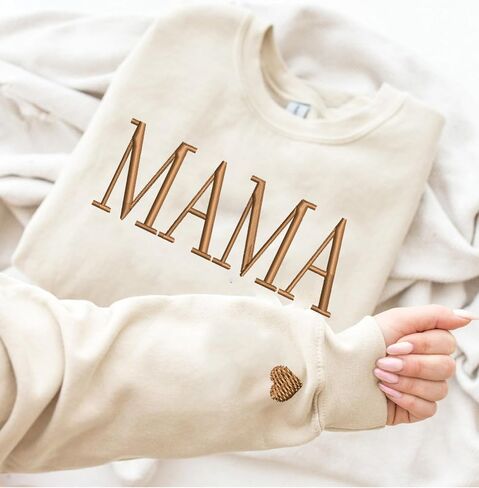 NAZENTI Mama Embroidered Crewneck Sweatshirt Mama with Heart on Long Sleeve Fashion Pullover Size S-4XL in Saudi Arabia
