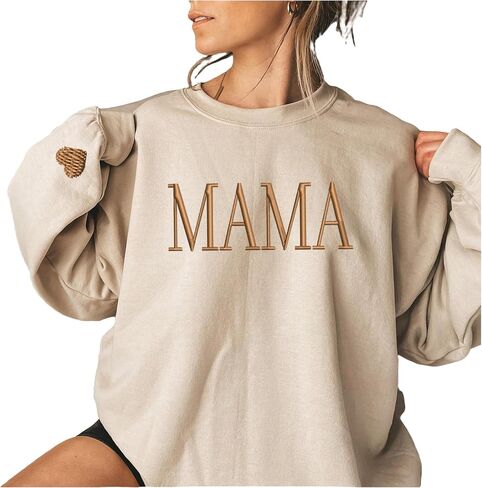 NAZENTI Mama Embroidered Crewneck Sweatshirt Mama with Heart on Long Sleeve Fashion Pullover Size S-4XL in Saudi Arabia
