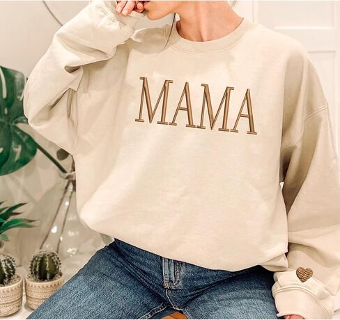 NAZENTI Mama Embroidered Crewneck Sweatshirt Mama with Heart on Long Sleeve Fashion Pullover Size S-4XL in Saudi Arabia