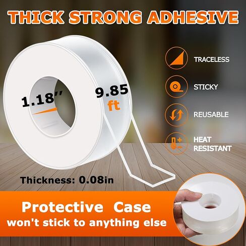 Double Sided Tape-Heavy Duty Mounting Tape 1.18in x 9.85ft Nano Double Sided Mounting Tape Transparent Poster Tape Double Sided Tape for Walls Office Outdoor Carpet Home in Kuwait