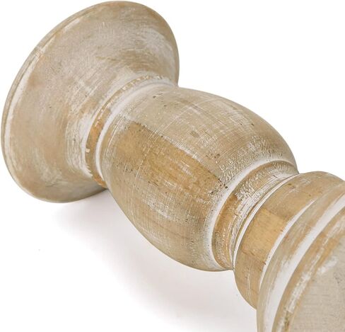 NIKKY HOME Rustic Candle Holder Set of 3 - Farmhouse Wood Pillar Candle Stand, Mantle Decor Centerpieces for Fireplace, Living or Dining Room Table, Whitewash in Saudi Arabia