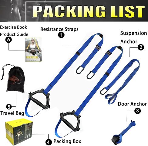 Bodyweight Resistance Training Straps, Complete Home Gym Fitness Trainer kit for Full-Body Workout, Included Door Anchor, Extension Strap, Fitness Guide in Saudi Arabia