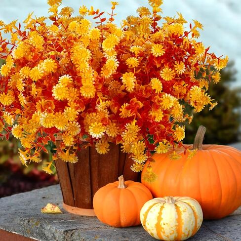 12 Bundles Artificial Fall Flowers for Outdoors Fake Plants - Faux Outside Greenery Boxwood No Fade Plastic Shrubs Decor Farmhouse Home Garden Thanksgiving (Fall Red) in Kuwait