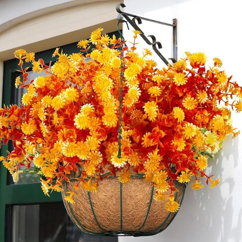 12 Bundles Artificial Fall Flowers for Outdoors Fake Plants - Faux Outside Greenery Boxwood No Fade Plastic Shrubs Decor Farmhouse Home Garden Thanksgiving (Fall Red) in Kuwait