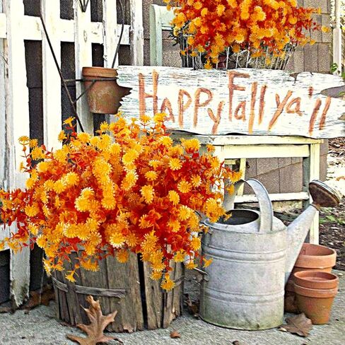 12 Bundles Artificial Fall Flowers for Outdoors Fake Plants - Faux Outside Greenery Boxwood No Fade Plastic Shrubs Decor Farmhouse Home Garden Thanksgiving (Fall Red) in Kuwait
