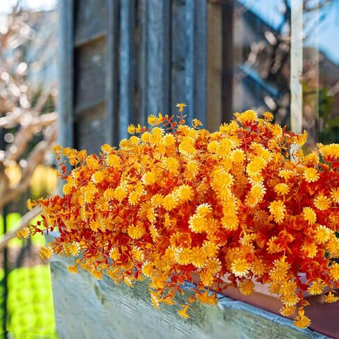 12 Bundles Artificial Fall Flowers for Outdoors Fake Plants - Faux Outside Greenery Boxwood No Fade Plastic Shrubs Decor Farmhouse Home Garden Thanksgiving (Fall Red) in Kuwait