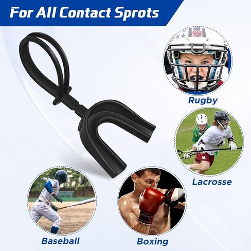 Dunzy 60 Pcs Black Strapped Mouth Guard Sports Mouthguard with Strap Soft Mouth Protector for Youth Adult Boxing Basketball Hockey Rugby Lacrosse Wrestling Taekwondo Jujitsu in Saudi Arabia
