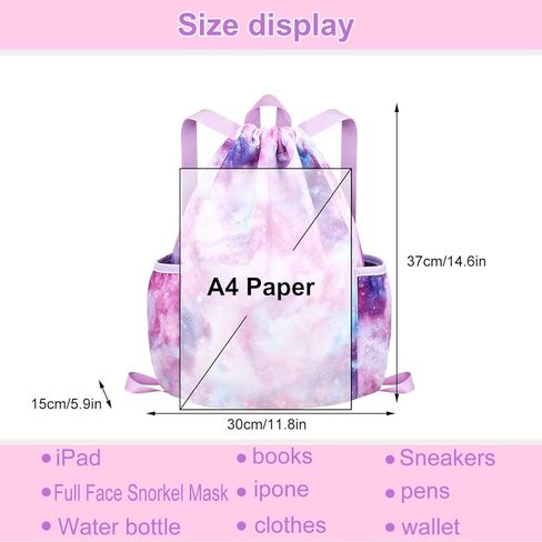 حقيبة ظهر برباط للاطفال - حقائب يونيكورن للبنات صغيرة لصالة الالعاب الرياضية والرقص والشاطئ والسباحة والسفر مع حاملين لزجاجة المياه, تاي داي in Kuwait