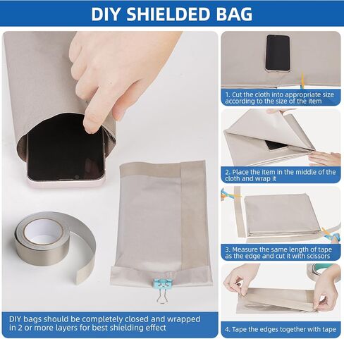 قماش فاراداي - حقائب فاراداي DIY من قماش فاراداي من الدرجة العسكرية درع حماية EMF/EMP، قماش فاراداي 43 بوصة × 118 بوصة + حاجز إشارة شريط فاراداي 1 بوصة × 79 بوصة للهاتف الخلوي/واي فاي/نظام تحديد المواقع العالمي/RFID/بلوتوث in Saudi Arabia