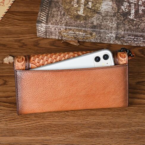 محفظة نسائية طويلة ذات سعة كبيرة من الجلد الطبيعي وحامل بطاقات محفظة نسائية (أسود) in Kuwait