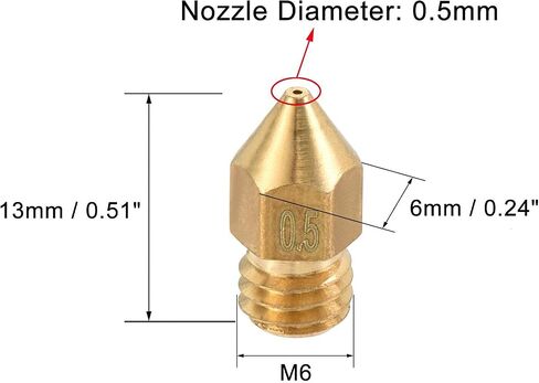 uxcell 0.5mm 3D Printer Nozzle, 18pcs M6 Thread for MK8 3mm Extruder Print, Brass in Saudi Arabia