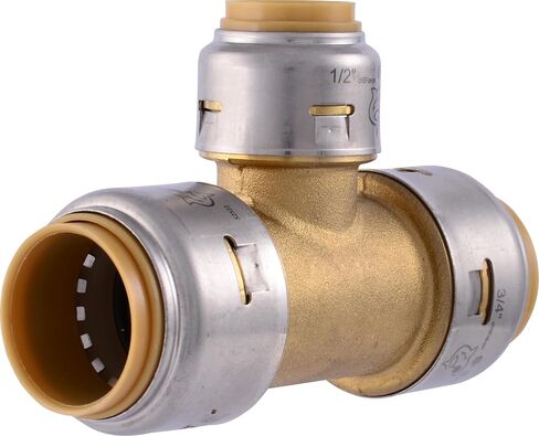 SharkBite Max 3/4 Inch x 3/4 Inch x 1/2 Inch Reducing Tee, Push To Connect Brass Plumbing Fitting, PEX Pipe, Copper, CPVC, PE-RT, HDPE, UR412A in Saudi Arabia