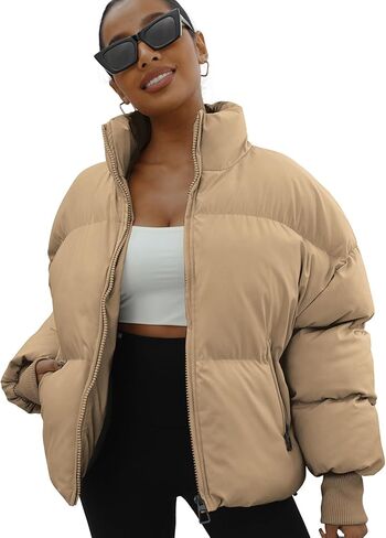 سترة شتوية منتفخة للنساء معاطف فضفاضة وأكمام طويلة وسترات منتفخة بسحاب in Kuwait