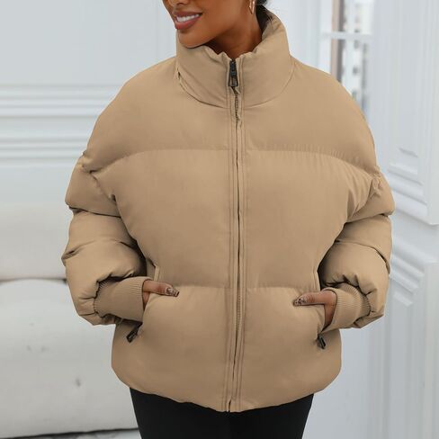 سترة شتوية منتفخة للنساء معاطف فضفاضة وأكمام طويلة وسترات منتفخة بسحاب in Kuwait