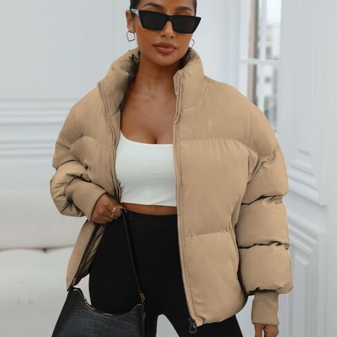 سترة شتوية منتفخة للنساء معاطف فضفاضة وأكمام طويلة وسترات منتفخة بسحاب in Kuwait