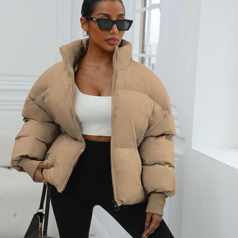 سترة شتوية منتفخة للنساء معاطف فضفاضة وأكمام طويلة وسترات منتفخة بسحاب in Kuwait