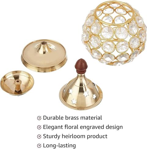 Brass Crystal Matki Akhand Diya Crystal Oil Lamp for Diwali Decoration & Pooja | Traditional Indian Oil Lamp for Festival Season | Home Decor | Ideal Gift – Pack of 1 (5.50 Inches) in Kuwait