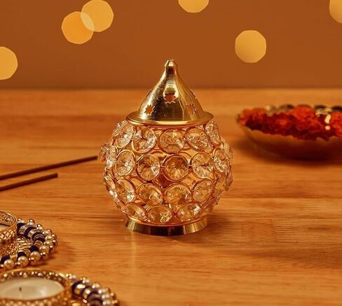 Brass Crystal Matki Akhand Diya Crystal Oil Lamp for Diwali Decoration & Pooja | Traditional Indian Oil Lamp for Festival Season | Home Decor | Ideal Gift – Pack of 1 (5.50 Inches) in Kuwait