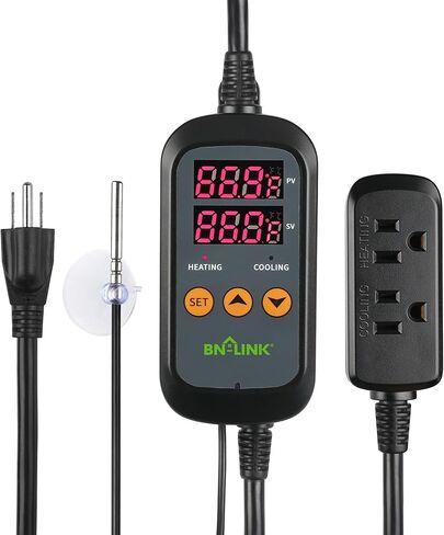 جهاز التحكم الرقمي في درجة الحرارة BN-LINK، قابس جهاز التحكم في درجة الحرارة بمنفذ تبريد على مرحلتين للزواحف وأحواض السمك وتربية البيرة المنزلية وإنبات البذور درجة مئوية/درجة فهرنهايت -40-176 درجة فهرنهايت 15 أمبير/1875 وات in Kuwait