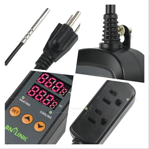 جهاز التحكم الرقمي في درجة الحرارة BN-LINK، قابس جهاز التحكم في درجة الحرارة بمنفذ تبريد على مرحلتين للزواحف وأحواض السمك وتربية البيرة المنزلية وإنبات البذور درجة مئوية/درجة فهرنهايت -40-176 درجة فهرنهايت 15 أمبير/1875 وات in Kuwait