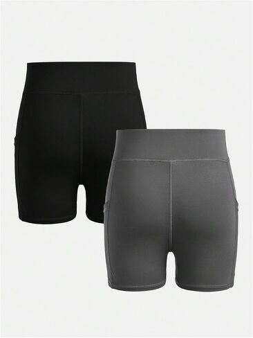 OYOANGLE Girl's 2 Pcs Cross High Waist Dance Yoga Biker Shorts Athletic Leggings Shorts with Pocket in Saudi Arabia