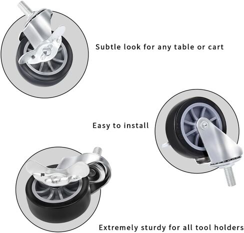 Swivel Caster Wheels 3 Inch Threaded Stem Casters Set of 4 Heavy Duty 1/2"-13 x 1" with Brake Polyurethane Industrial Locking Castors Wheels for Cart, Furniture, Workbench (Black, 3 inches) in Saudi Arabia