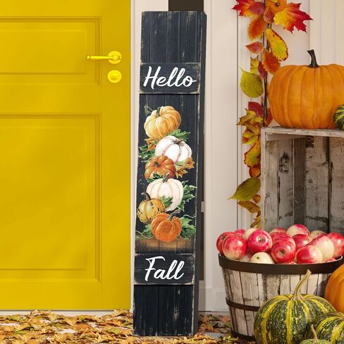 Dandat Fall Porch Sign Wooden Pumpkin Hanging Porch Decor Autumn Vertical Thanksgiving Welcome Signs for Front Porch Rustic Pumpkin Decoration Outdoor Standing for Home Yard, 42(Dark Color) in Kuwait