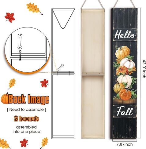 Dandat Fall Porch Sign Wooden Pumpkin Hanging Porch Decor Autumn Vertical Thanksgiving Welcome Signs for Front Porch Rustic Pumpkin Decoration Outdoor Standing for Home Yard, 42(Dark Color) in Kuwait