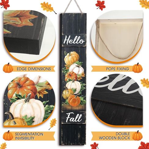 Dandat Fall Porch Sign Wooden Pumpkin Hanging Porch Decor Autumn Vertical Thanksgiving Welcome Signs for Front Porch Rustic Pumpkin Decoration Outdoor Standing for Home Yard, 42(Dark Color) in Kuwait